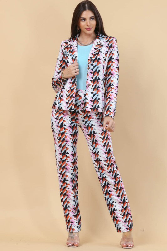 PRINT WOMEN BLAZER AND PANTS  SET