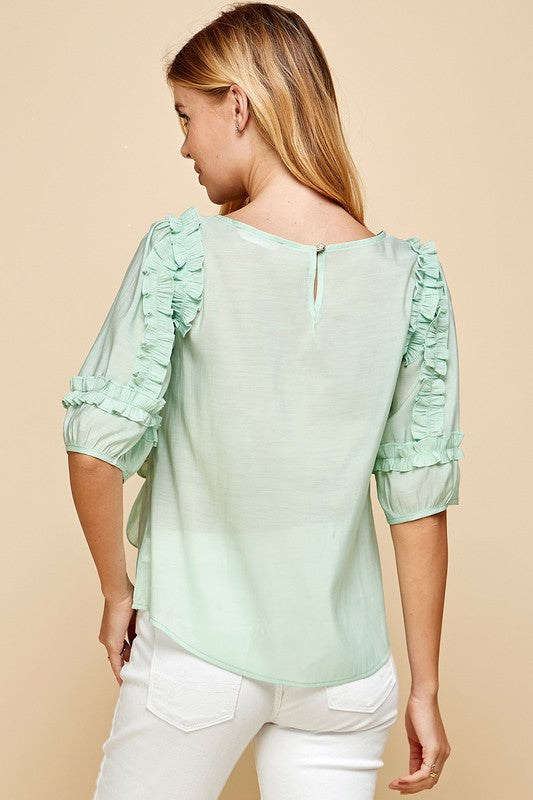 FLOWER DESIGN TOP WITH RUFFLES