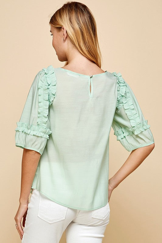 FLOWER DESIGN TOP WITH RUFFLES