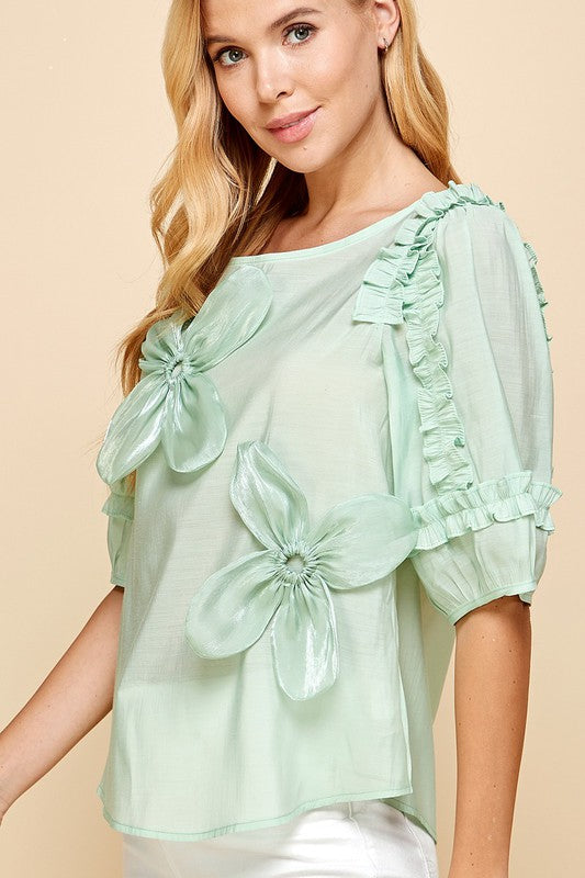 FLOWER DESIGN TOP WITH RUFFLES