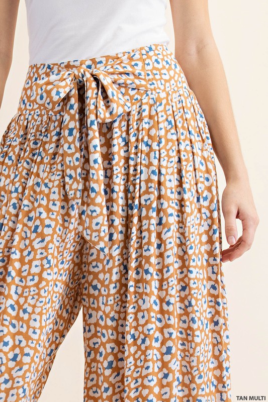ANIMAL PRINT WIDE LEG HIGH RISE WAIST TIED