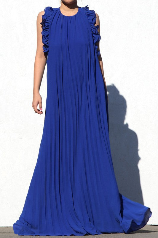 BACKLESS PLEATED MAXI DRESS