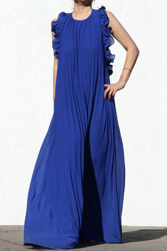 BACKLESS PLEATED MAXI DRESS