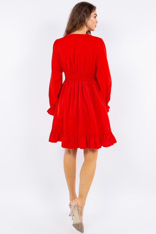 LONG SLEEVE RUFFLE DRESS