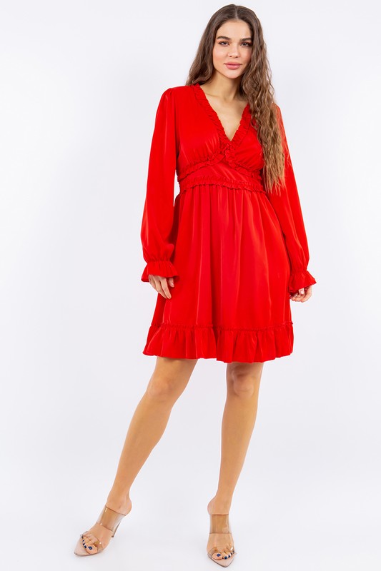 LONG SLEEVE RUFFLE DRESS