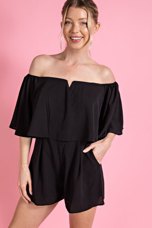 OFF THE SHOULDER SHORT SLEEVE ROMPER