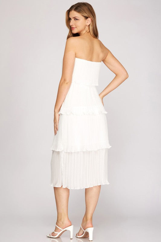 PLEATED LAYERED MIDI DRESS