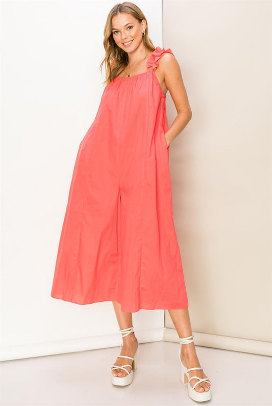 RUFFLE SLEEVELESS OVERSIZED JUMPSUIT