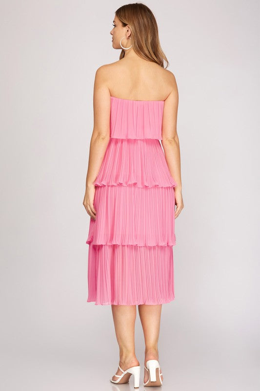 PLEATED LAYERED MIDI DRESS