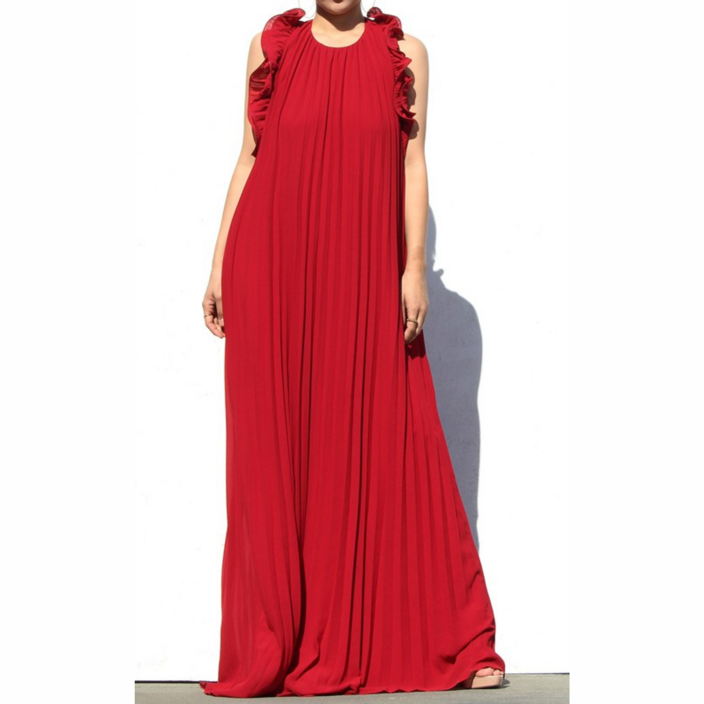 BACKLESS PLEATED MAXI DRESS