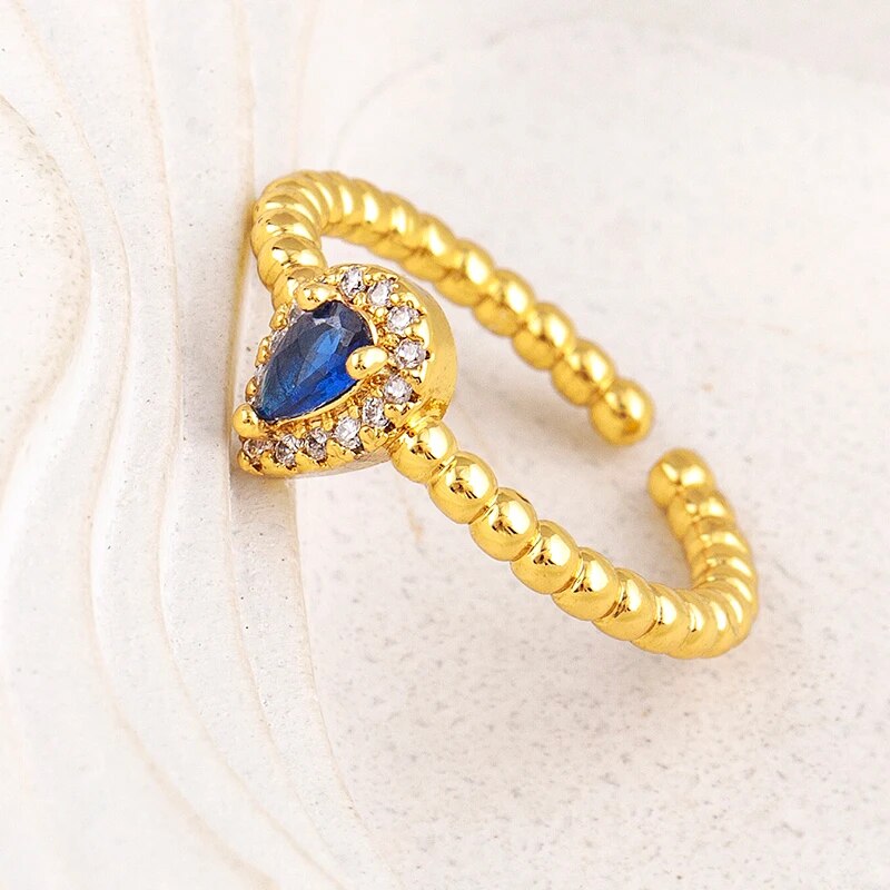 CRYSTAL DROP ADJUSTABLE OPEN RING