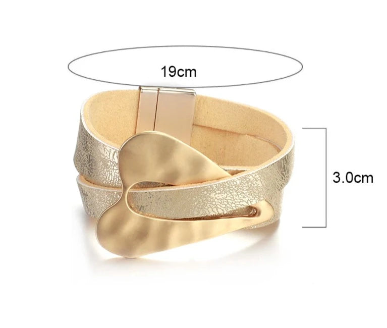 LEATHER MULTI-STRAND HAMMERED HEART BRACELET