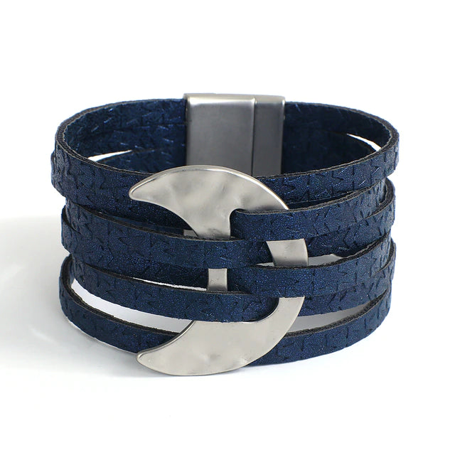 LEATHER MULTI-STRAND MOON BRACELET