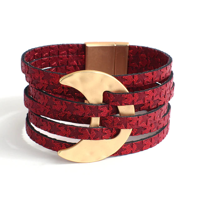 LEATHER MULTI-STRAND MOON  BRACELET