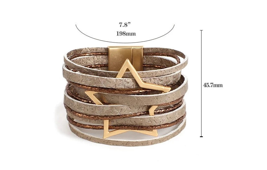 LEATHER MULTI-STRAND MOON BRACELET