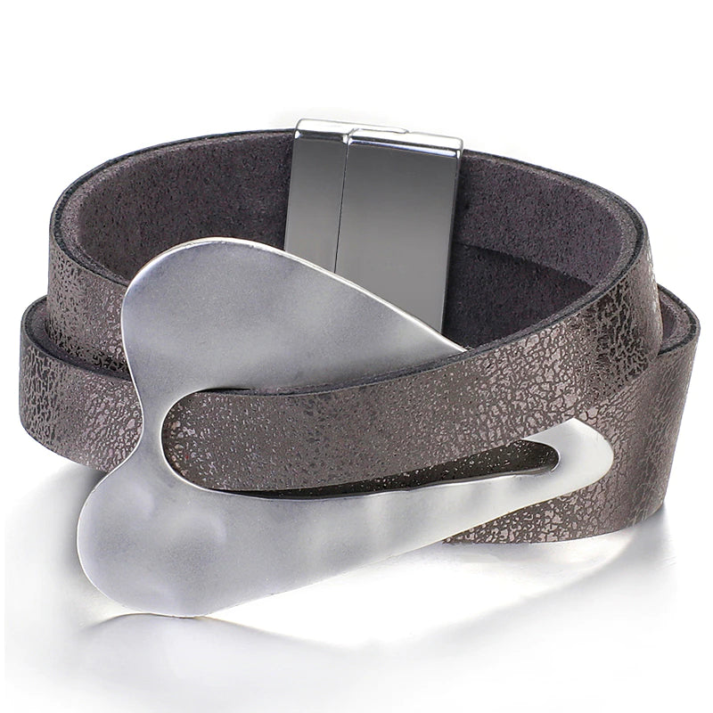 LEATHER MULTI-STRAND HAMMERED HEART BRACELET