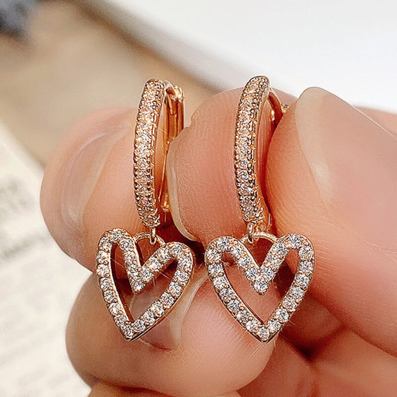 HEART DANGLE CRYSTAL EARRINGS