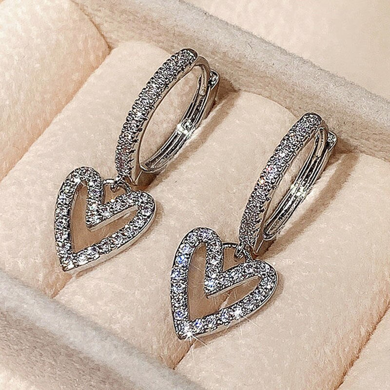 HEART DANGLE CRYSTAL EARRINGS