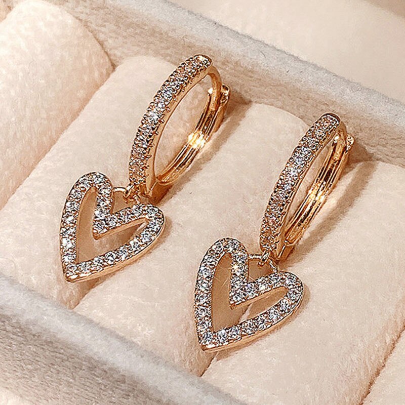 HEART DANGLE CRYSTAL EARRINGS