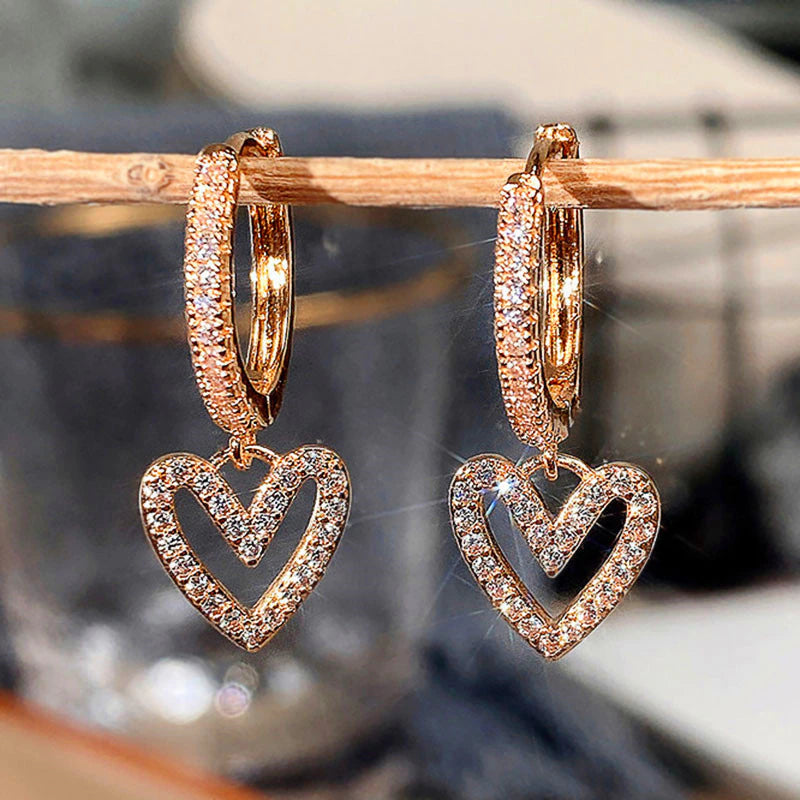 HEART DANGLE CRYSTAL EARRINGS