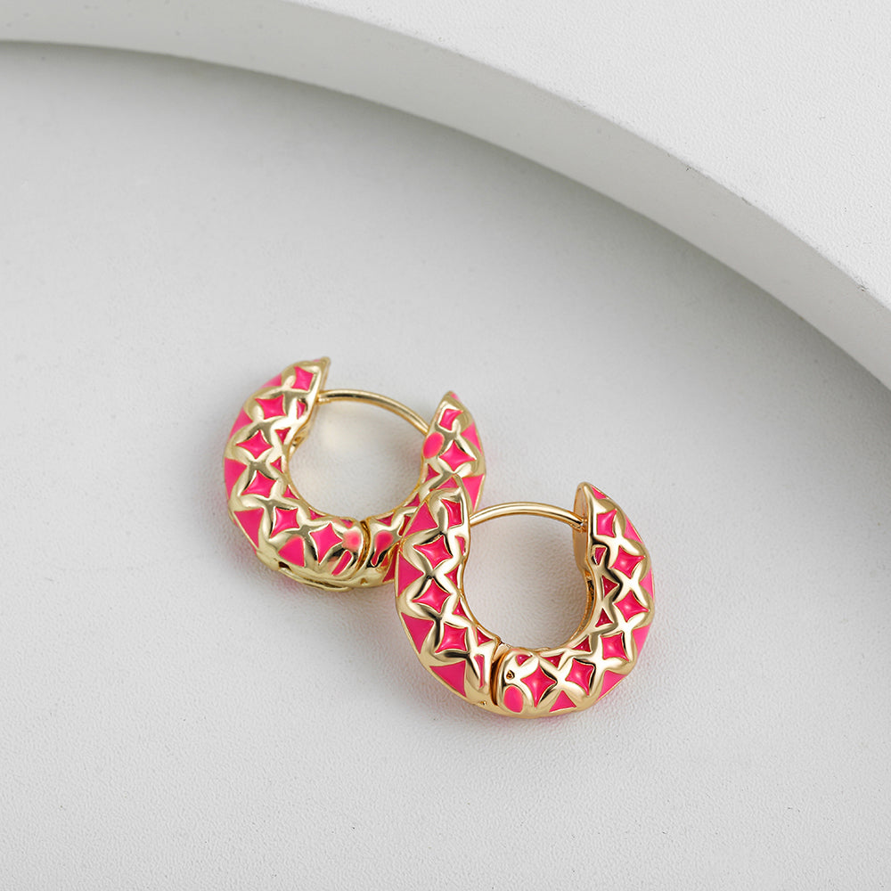 ENAMEL GEOMETRIC HOOP EARRINGS