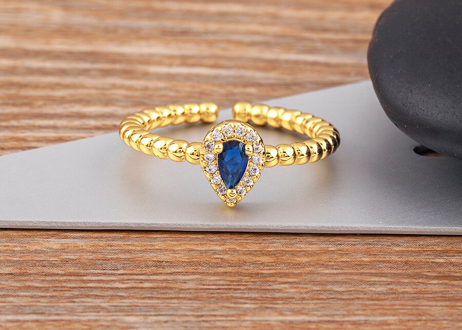 CRYSTAL DROP ADJUSTABLE OPEN RING