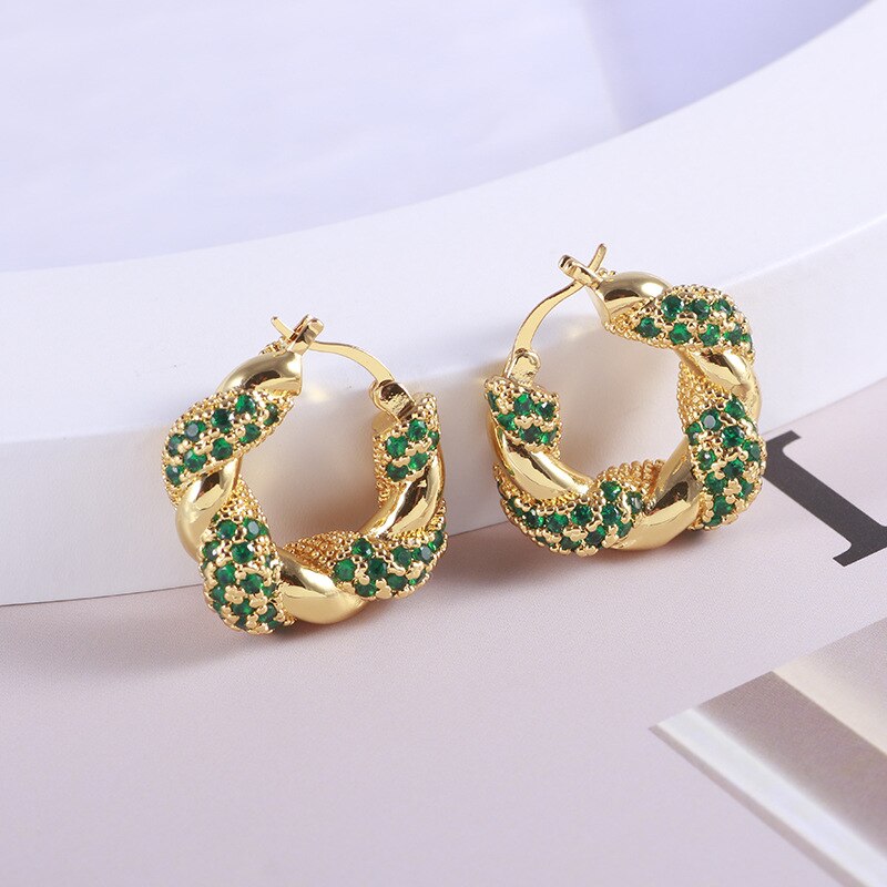 ZIRCON TWIST GEOMETRIC BIG ROUND HOOP EARRINGS