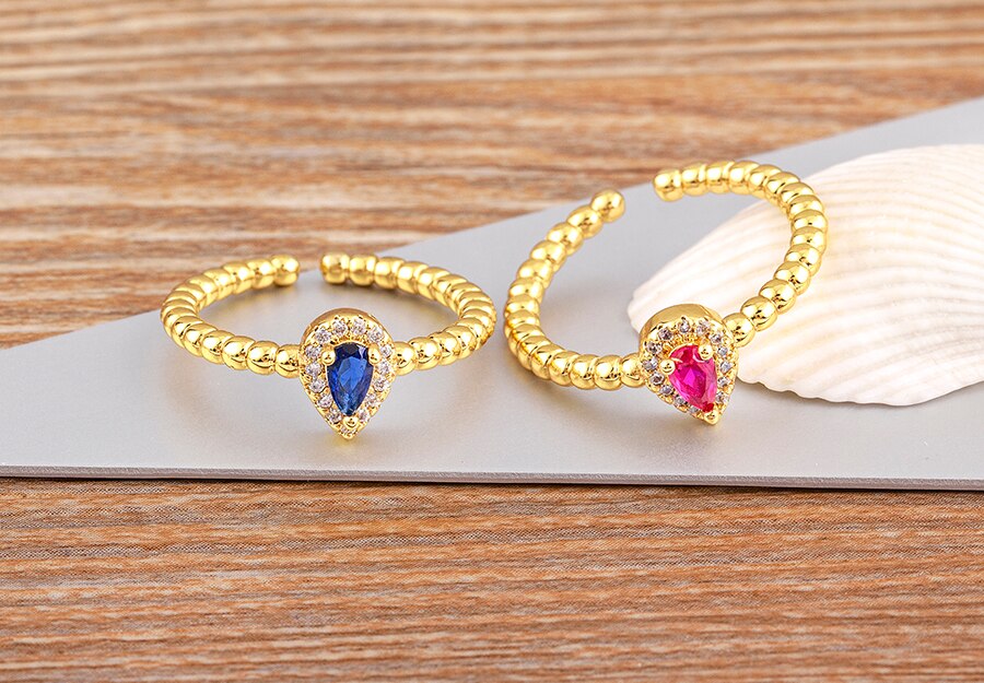 CRYSTAL DROP ADJUSTABLE OPEN RING