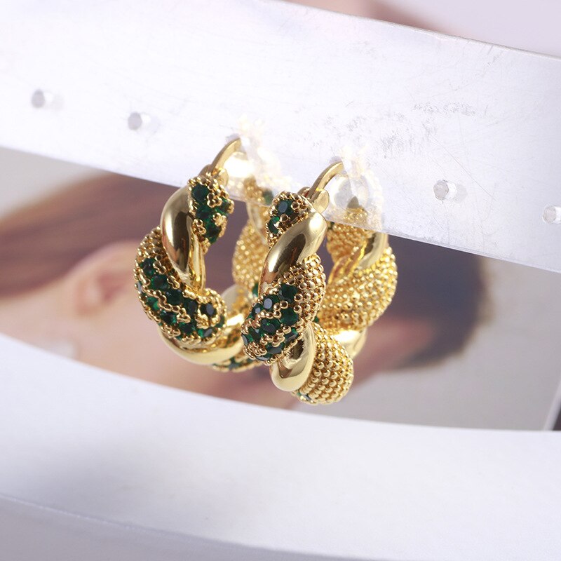 ZIRCON TWIST GEOMETRIC BIG ROUND HOOP EARRINGS