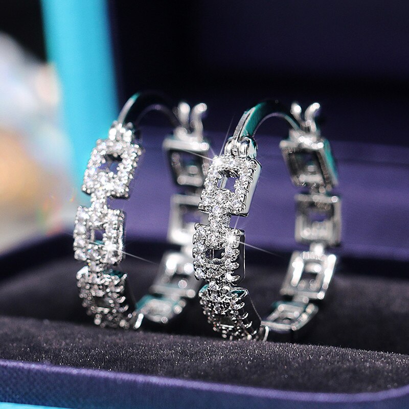 SQUARE LINK CRYSTAL HOOPS