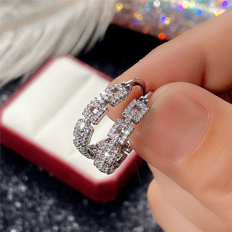 SQUARE LINK CRYSTAL HOOPS