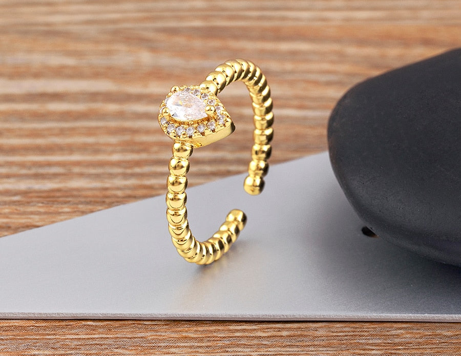 CRYSTAL DROP ADJUSTABLE OPEN RING
