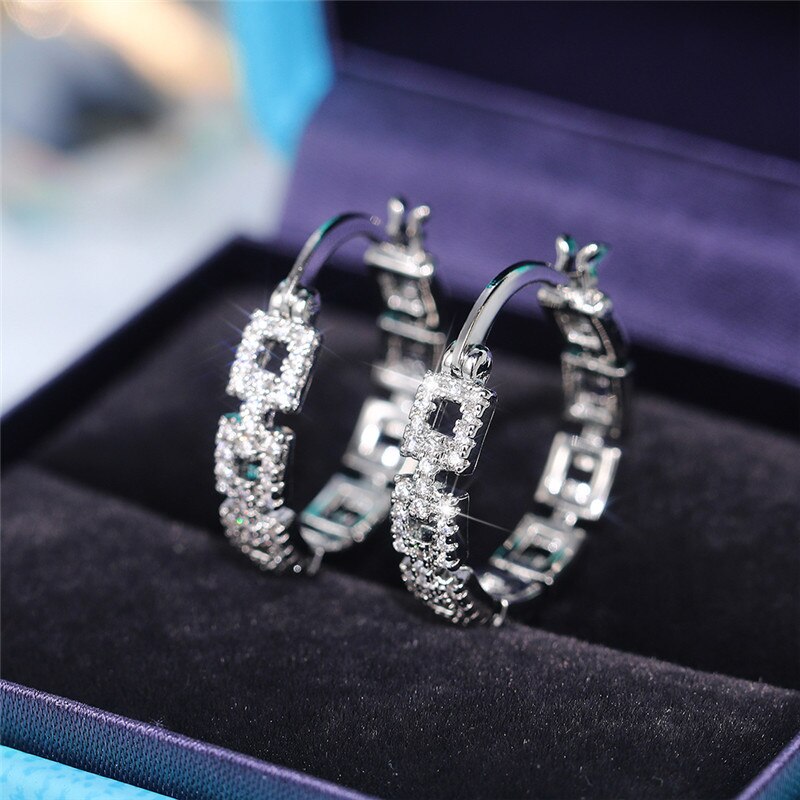 SQUARE LINK CRYSTAL HOOPS