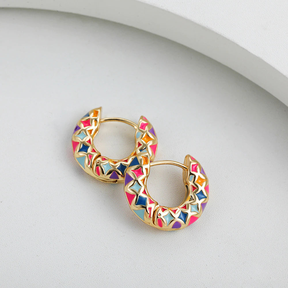 ENAMEL GEOMETRIC HOOP EARRINGS