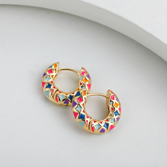 ENAMEL GEOMETRIC HOOP EARRINGS