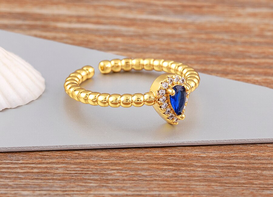CRYSTAL DROP ADJUSTABLE OPEN RING