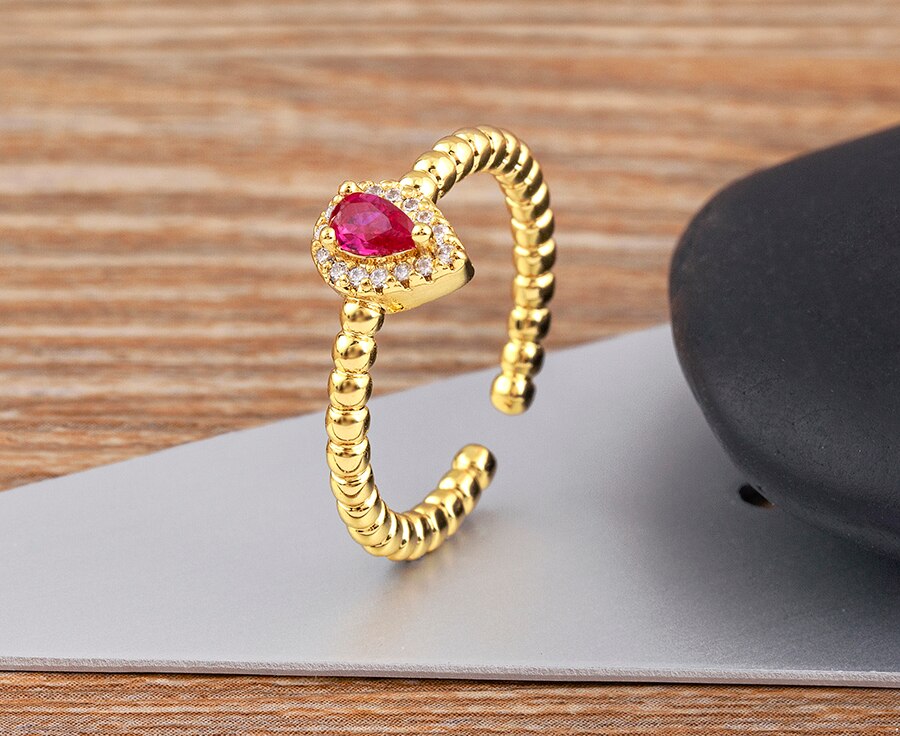 CRYSTAL DROP ADJUSTABLE OPEN RING