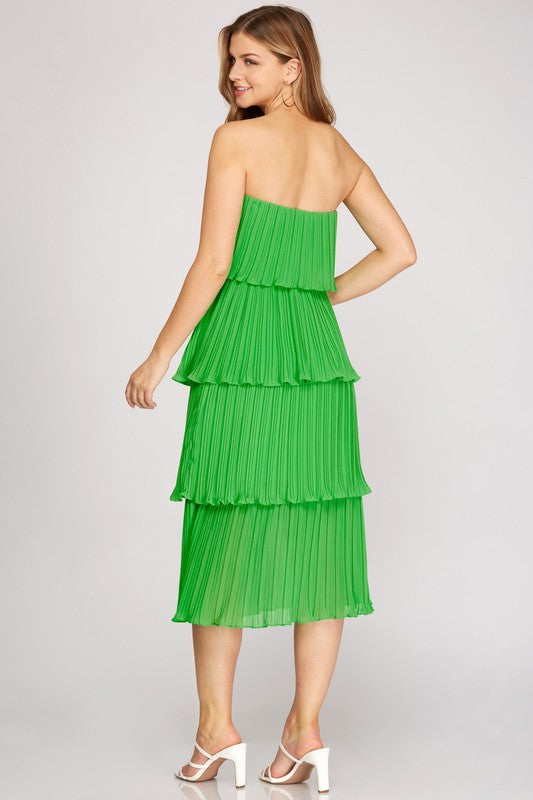 PLEATED LAYERED MIDI DRESS