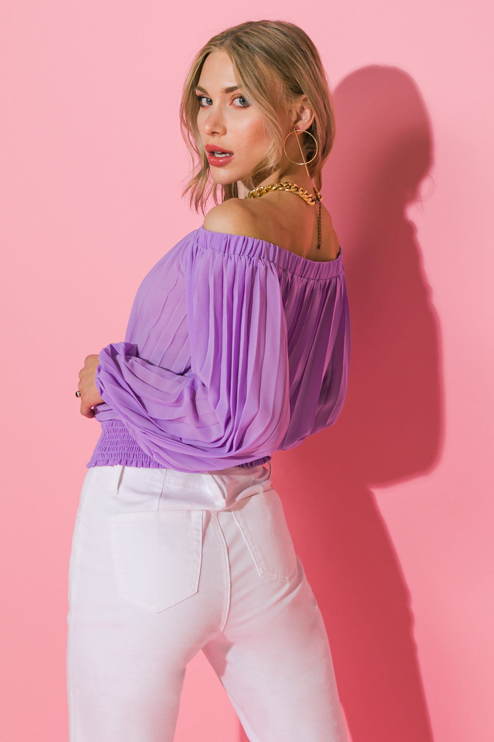 OFF SHOULDER PLEATED TOP