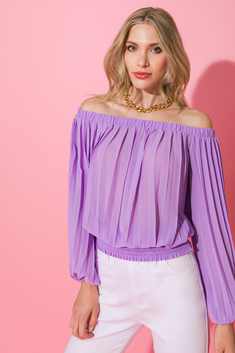 OFF SHOULDER PLEATED TOP
