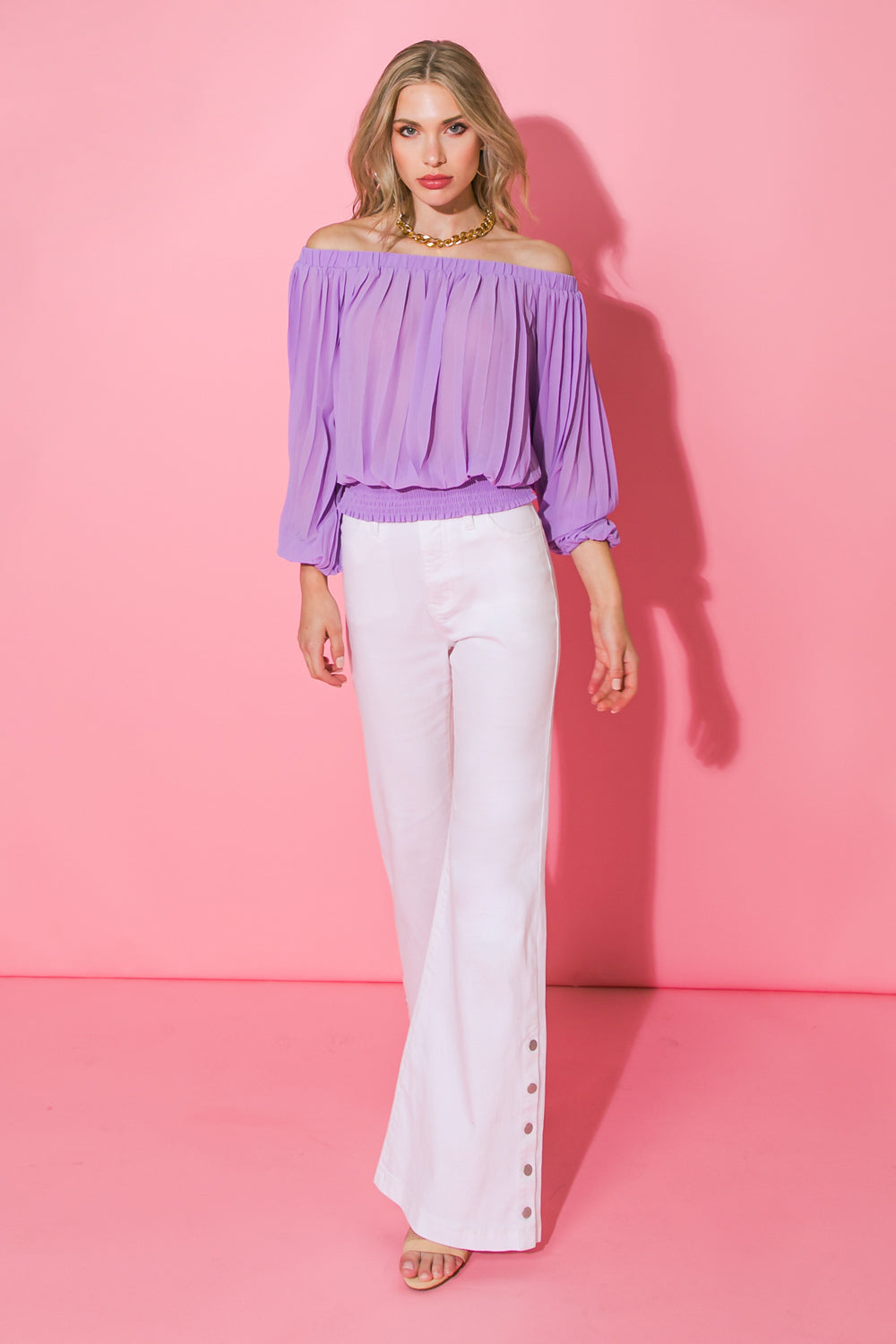 OFF SHOULDER PLEATED TOP