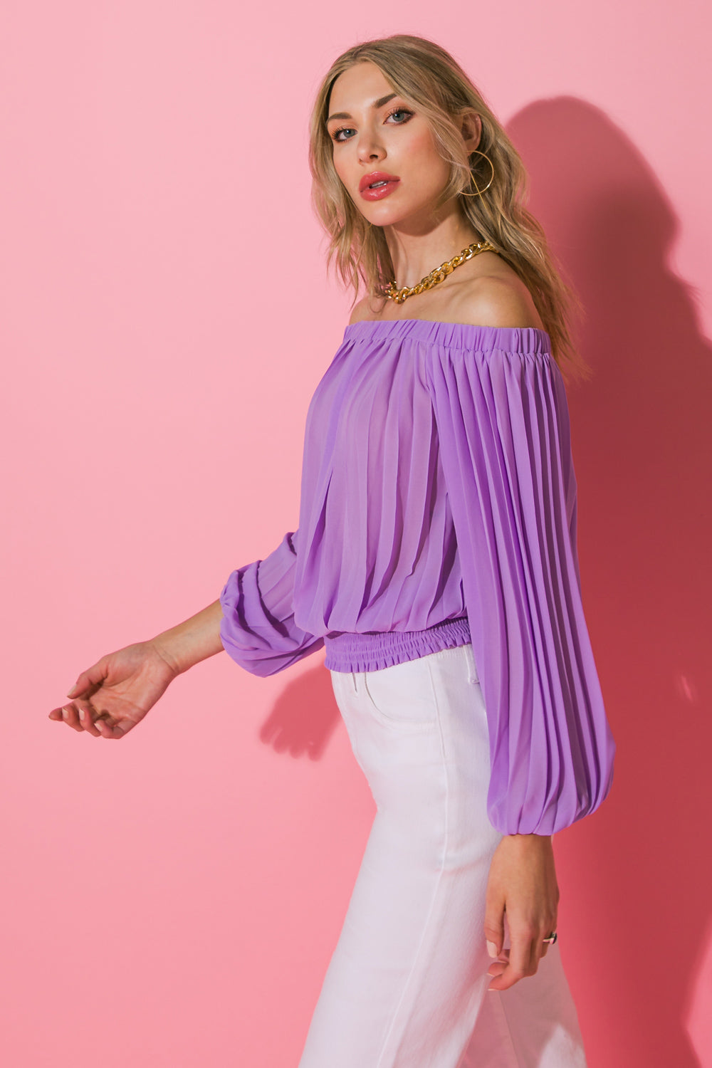 OFF SHOULDER PLEATED TOP