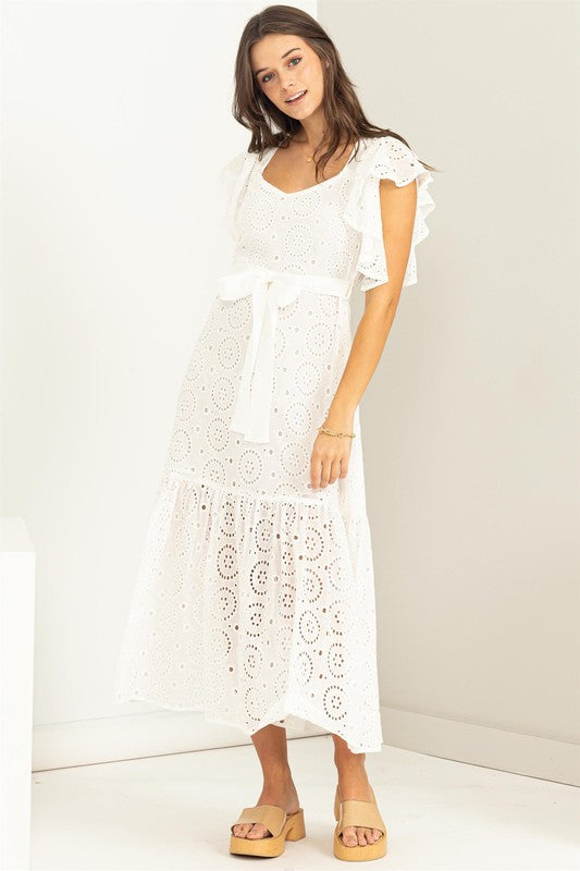 EYELET TIE-DETAIL DRESS