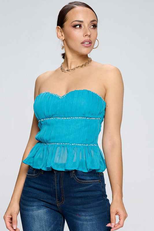 RHINESTONE DETAIL SHORT TUBE TOP