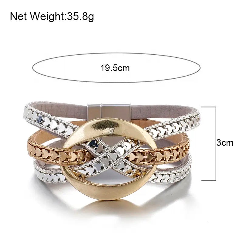 METAL OVAL MULTILAYER LEATHER BRACELET