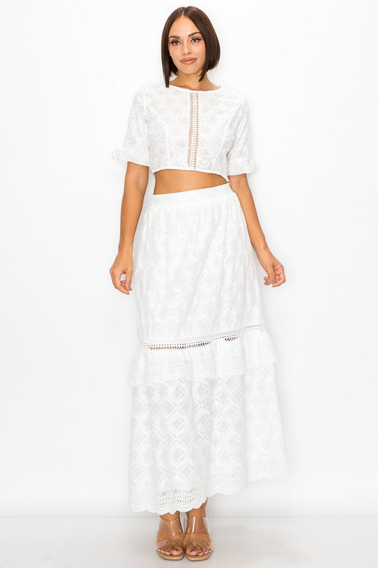 EYELET TOP AND LONG SKIRT SET