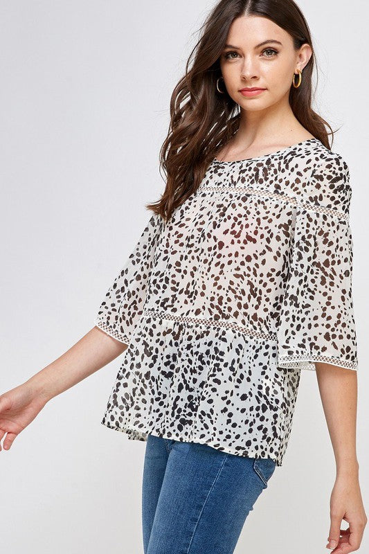 LEOPARD PRINT WIDE SLEEVE TOP