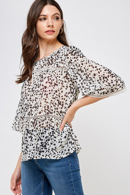 LEOPARD PRINT WIDE SLEEVE TOP