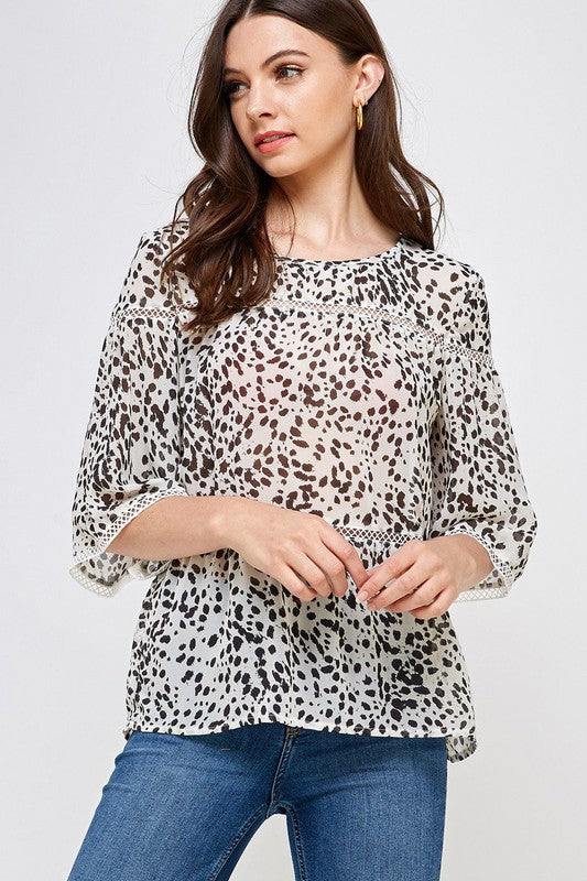 LEOPARD PRINT WIDE SLEEVE TOP