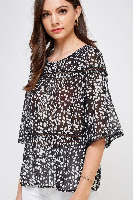 LEOPARD PRINT WIDE SLEEVE TOP